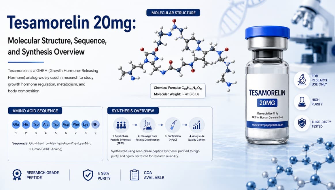 Tesamorelin 20mg: Molecular Structure, Sequence, and Synthesis Overview