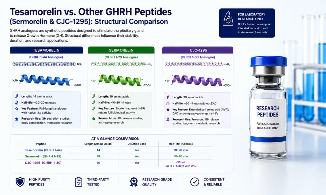 Tesamorelin vs. Other GHRH Peptides (Sermorelin, CJC-1295): A Structural Comparison