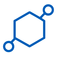 simple blue hexagon shape representing a molecule consisting of six carbon atoms and four bonds