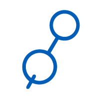 blue abstract design with connected circles representing 5 interconnected elements in a modern style