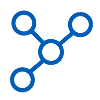 blue molecular structure with three connected atoms representing chemistry and science